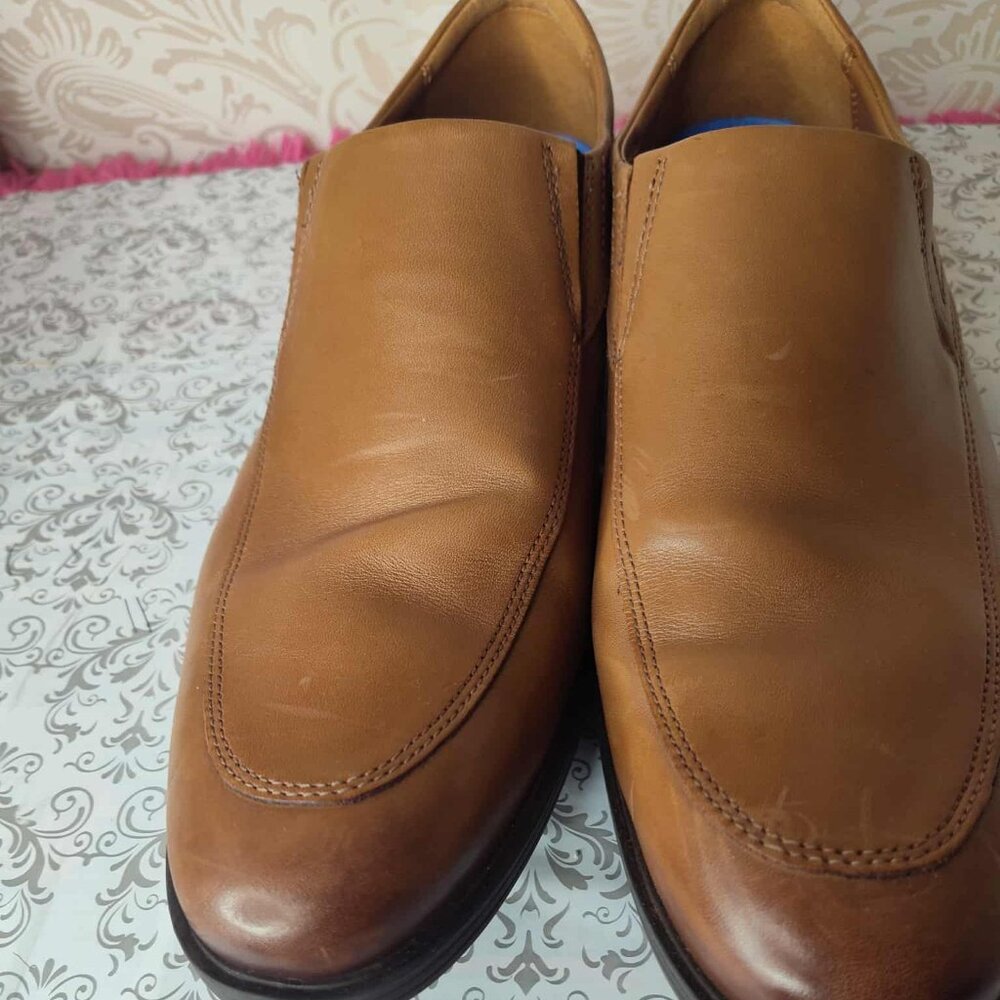 Clarks Mens Leather Loafers Whiddon Step Dark Tan Shoes Size 13 W